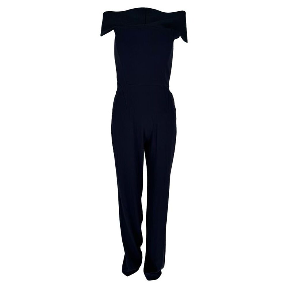 Galvan Off-Shoulder Flared Jumpsuit in Navy Blue Triacetate